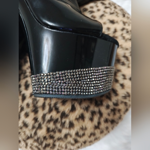 PLEASER ADORE-1016 BPU-M Platform Heels Open Toe Patent Rhinestone Ankle Boots 7 - Picture 2 of 7